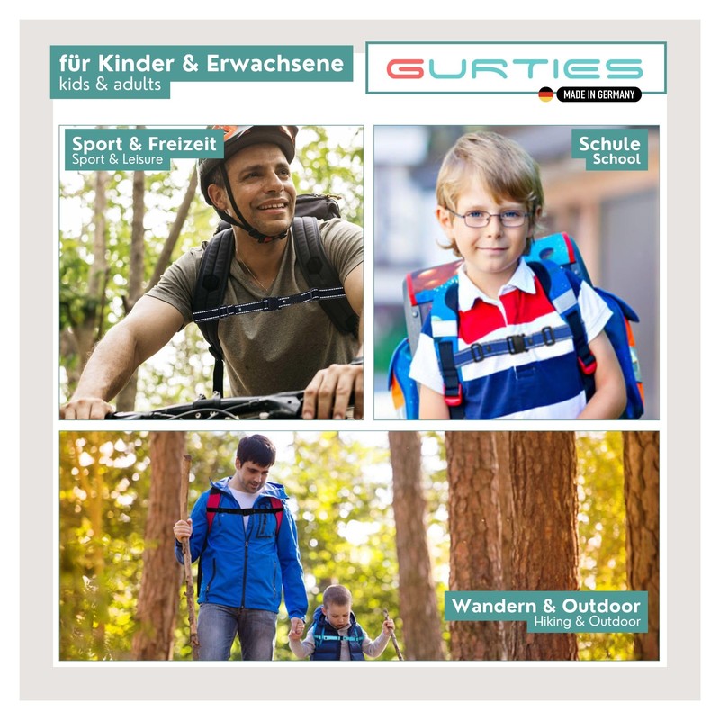 GURTIES Chest Strap for Backpack with Reflector, Adjustable, Replacement, for