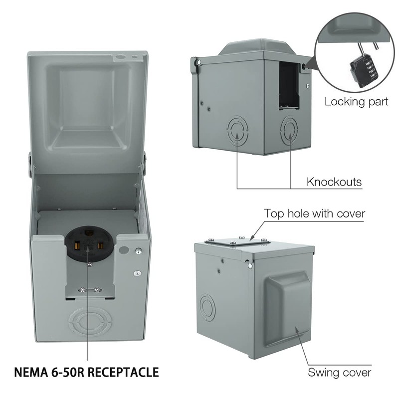 Miady 50 Amp 6-50R Power Outlet Box 250 Volt, Enclosed