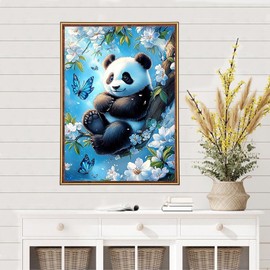 MEIYUDA Panda Diamond Painting Kits for Adults, 5D Flowers Panda Diamond Art Kits for Beginners, DIY Gem Art Crystal Painting for Home Wall Decor and Present 12x16inch