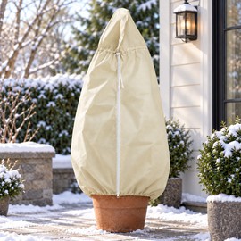 120x180cm Plant Frost Protection Cover – Non-Woven Drawstring Winter Cover for Trees & Shrubs, White or Beige