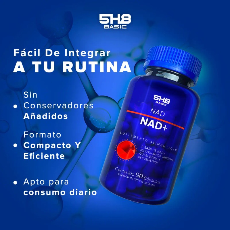 5h8 Nad+ Con Resveratrol Y Quercetina - 90 Cápsulas Sabor