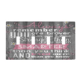 Gray Rustic Motivational Inspirational Quotes Wooden Plank 4 Gang Light Switch Plate Cover Quad Toggle Wall Plate Electrical Faceplate Decorative Switchplate for Bathroom Kitchen Bedroom Decor