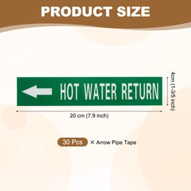 sourcing map Self-Stick HOT WATER RETURN Pipe Marker Pipe Flow Arrow 1-3/5 x 8 Inch Pipe Identification Marking Labels Left-Pointing for Pipe Flow Markers White on Green, Pack of 30