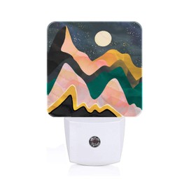 FSHVQKD Mountains Night Sky Moon Night Light,Plug Into Wall Decor for Stairway,Hallway,Kitchen,Dusk to Dawn Sensor Nightlights for Boys/Girls/Women/Men Room Gifts