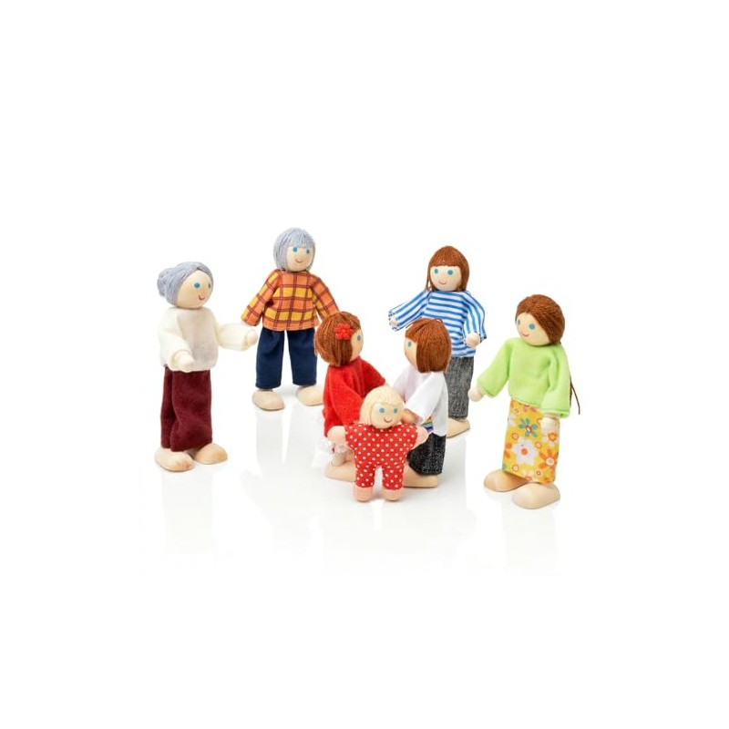 14 Pcs Wooden Dollhouse People Family Set with Movable Limbs,