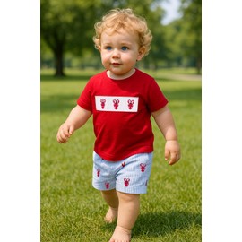 Yvowming Toddler Baby Boy Clothes Kids Summer Truck Print T Shirt Short Set with Pockets 0-4T (Crayfish-Red, 0-6 Months)