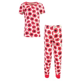 Touched by Nature Kids' Organic Cotton Tight-Fit Pajama Set, POPPY, 4-Toddler