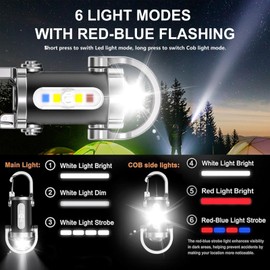Tokeyla Keychain Flashlight Rechargeable, 300 Lumens Compact Bright Keychain Flashlight 6 Modes Waterproof, Mini EDC Pocket COB Flash Light for Night Working, Walking, Camping, Fishing, Hiking