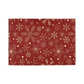 Christmas Snowflakes Placemats on Dark Red Placemats for Dining Tables, Burlap Double Sided Placemats Set of 6
