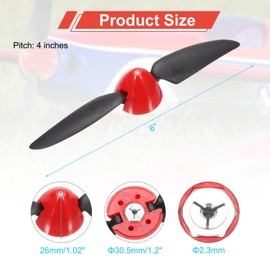 sourcing map 6x4 Inch RC Plane Propeller, RC Folding Propellers Spinner Size D30.5xH26mm 2.3mm Motor Shaft Dia 2-Vane with Nylon Plastic Spinner for Airplane Helicopter(Black Red)