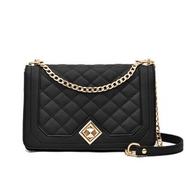 Jesata Crossbody Bags for Women Small Ladies Shoulder Bag Purse PU Leather Quilted Handbags with Gold Chain Strap Fashion Cute Cross Body Phone Bag Side Purses Black Evening Clutch (Black)