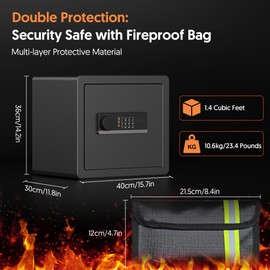 Locksworth Safe Box 1.4 Cubic Feet Anti-theft Security Safe with Fireproof Waterproof Bag, Electronic Safety Lock Box for Home Office Hotel, Steel Home Safes for Money Valuables Documents Guns