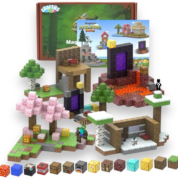CRAFTIES 128 Piezas Bloques de Construcción Magnéticos Cubos de Colores
