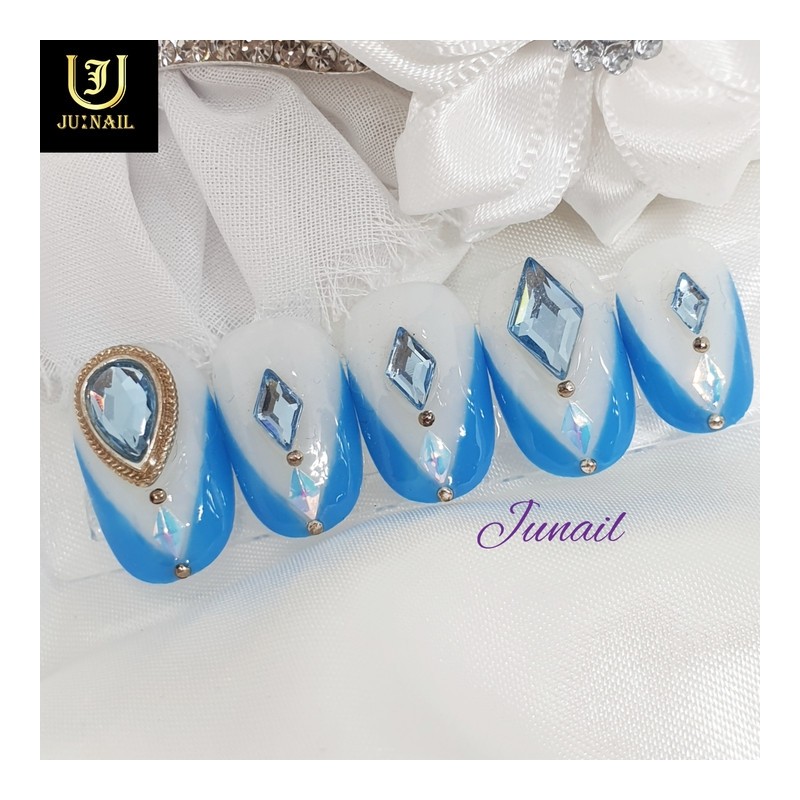 Blue Tiara handmade nail tips - Long ballerina / 블루티아라