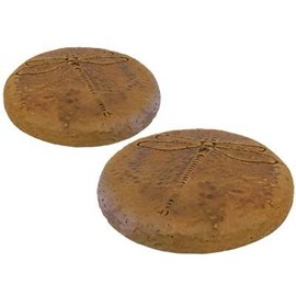 BestNest Athens Round Dragonfly Stepping Stones, Autumn Wheat, Pack of 2