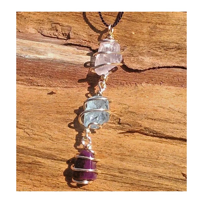 SUGILITE, AQUAMARINE, KUNZITE "Angel Kiss" 18 KT GOLD Synergy Necklace