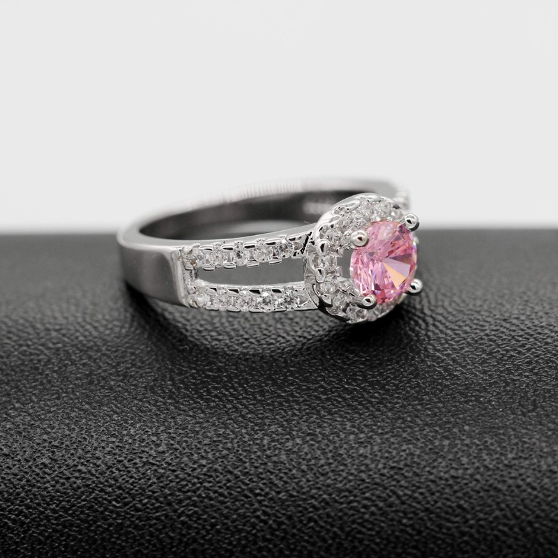 Uloveido Rhodium Plated Brass Round Cut Pink CZ Zircon Crystal