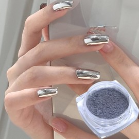 Holographic Mirror Nail Powders Chrome Silver Effect Pure Metallic Dust Sequins UV Gel Nail Chrome Pigment for Nail Art Decoration,Silver Chrome Nail Powder