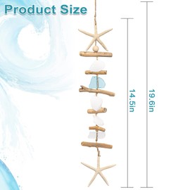 SKOOLOVE Wooden Driftwood Wall Decor, Starfish Bathroom Decor with Sea Shells, Driftwood Beach Room Decor for Home Indoor Outdoor, Coastal Wall Art for Living Room, Bedroom and Dining Room Blue