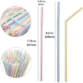 ALINK 500-Pack Striped Flexible Drinking Straws, Plastic Disposable Bendy Straws - 7.75" x 0.23"
