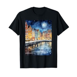 Europe Copenhagen Nyhavn Watercolor Theme T-Shirt
