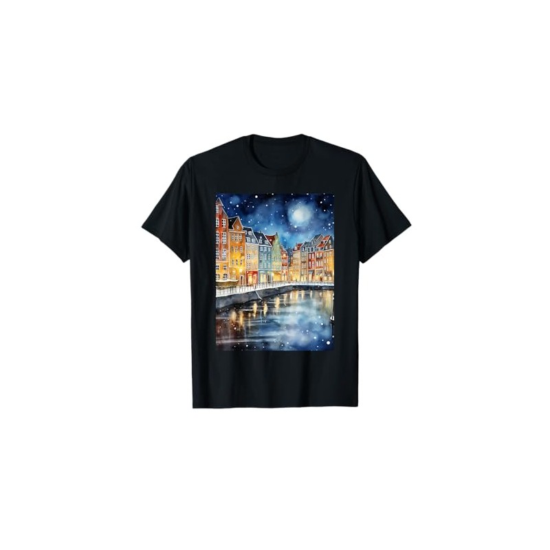 Europe Copenhagen Nyhavn Watercolor Theme T-Shirt