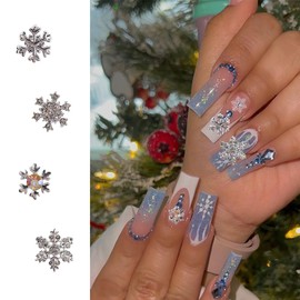 12Pcs Christmas Nail Charms 3D Alloy Snowflake Nail Charms Elk Nail Gems Shiny Design Silver Snowflake Rhinestones Charms for Nails Decorations Winter Nail Jewelry for Women Holiday Nails DIY Supplies