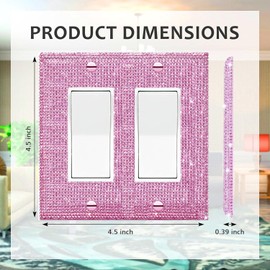 Pink Bling Double Rocker Outlet Covers Glitter Rhinestones Light Switch Cover 2 Gang Wall Plate Electrical Receptacle Shiny for Bedroom Accessories Home Decor