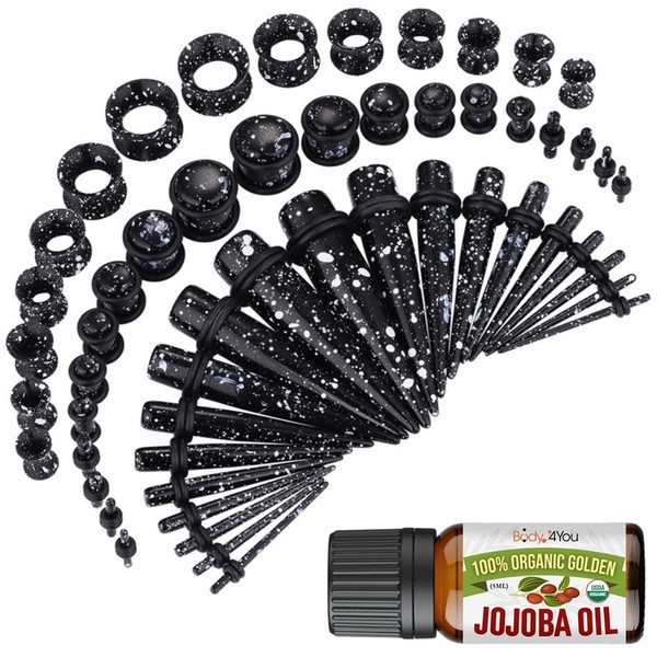 BodyJ4You Kit de 50 medidores de cera de aceite de jojoba para estiramiento de orejas | Tapones de túnel flexibles | 14G-12mm | Plástico acrílico de silicona multicolor | Solución de recuperación natural, Acrílico Silicona