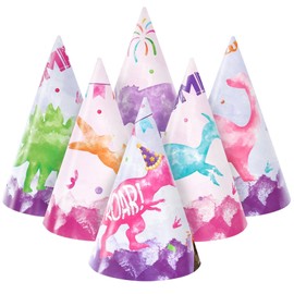 WERNNSAI Dinosaur Birthday Party Hats - 12 Pcs Birthday Party Supplies Cone Hat Headbands Colorful Paper Party Hats for Kids Girls Pink Dinosaur Birthday Decorations