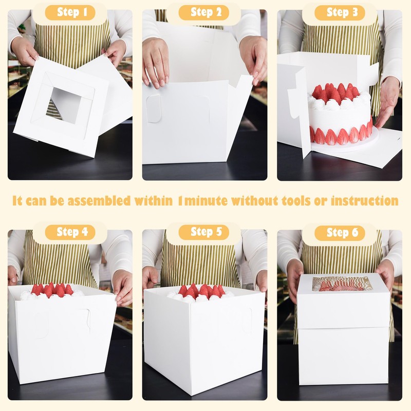 MonYouGe 12x12x12 Inches Cake Boxes with Cake Boards, 3 Pack