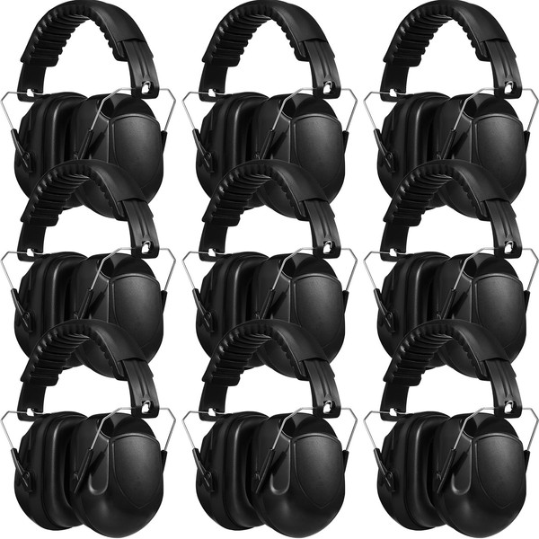 Xuhal 9 Pcs Ear Protection Earmuffs, Adjustable NRR 28dB Noise Reduction Headphone for Shooting Mowing Noise Cancelling (Black)