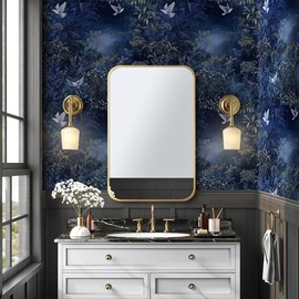 lenify Floral Peel and Stick Wallpaper Vintage Contact Paper 16.9inch x 118.1inch Watercolor Floral and Bird Wall Paper Dark Blue Removable Botanical Self Adhesive Plant Decorative Wallpaper Vinyl