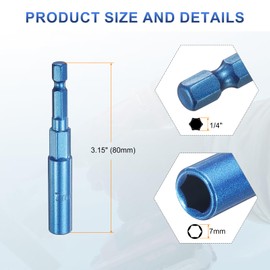sourcing map 5pcs Nut Driver 7mm Hex Drive Socket CR-V Steel Power Screw Drill Bits Socket Wrench Tools with 1/4" Quick Change Hex Shank for Power Drills Impact Drivers, Blue