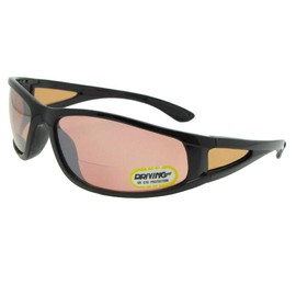 Wrap Around Non Polarized Driving Lens Bifocal Sunglasses B132 (Shiny Black Frame, 2.50)