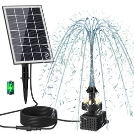 GAIZERL Solar Fountain Pump, Upgrade 3.5W Glass Panel Solar Water Pump Kits with Stake, 16.4ft Cable, 2000mAh Battery, White Led Lights, Solar Powered Bird Bath Water Pump for Hummingbird, Garden