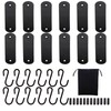 S Hooks with Leather Loop, 12 Pieces, Black Coat Hooks,