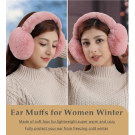 Eyegla Ear Muffs for Winter Women Adjustable & Foldable Earmuffs Fluffy Soft Ear Warmers Warm Ear Covers for Cold Weather