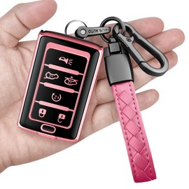 Sindeda for Jeep Key Fob Cover with Keychain Soft Full Protection Key Shell Compatible with Grand Cherokee L Grand Wagoneer 2021-2024 Smart Key (Pink, 6 Buttons)