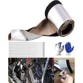 Qintisoy Automotive Heat Shield Sleeving - 1" I.D. x 10FT Silver Aluminized Heat Shroud Sleeving with 10 Pcs Stainless Steel Cable Metal Zip Ties