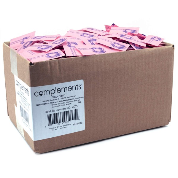 Complements Zero Calorie Saccharin Pink Sweetener Packets, 2000 Count, 1 Gram Per Packet