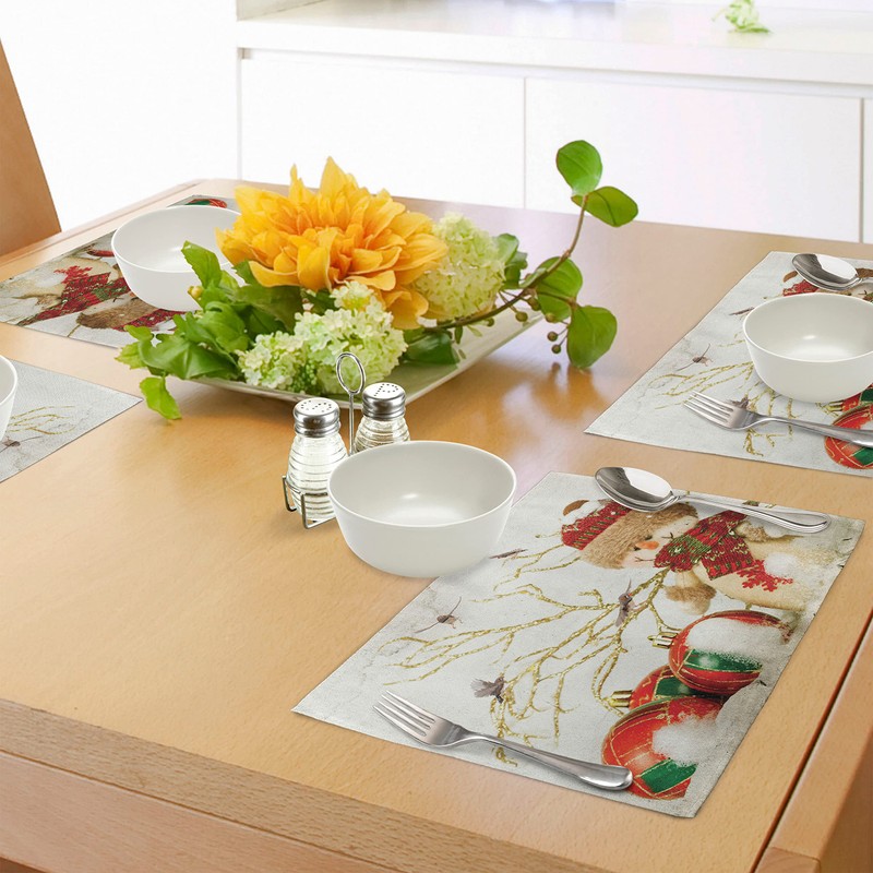 ABAKUHAUS Christmas Place Mats, Colourful Jolly Times, Washable Fabric Dining