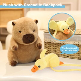 Ditucu Capybara Plush with Duck Backpack 7.8 inch Cute Capibara Stuffed Animal Soft Plushies Toys Gifts for Kids Brown