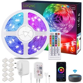 WiFi LED Strip 20 m / 65.6 ft, LUXONIC Smart RGB Stripes Colour Changing, App Controlled Music Synchronization, Works with Google Assistant, Alexa, Ultra Long LED Light for Room Home Decoration