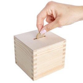 Creative Deco Wooden Money Box | Money Box | 9.5 x 9.5 x 9 cm (+/- 0.5 cm) | Money Box Piggy Bank | Raw Pine Wood | Perfect as a Money Box, Decoupage Box | For Children, Adults