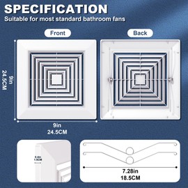 Kedoxi Bathroom Exhaust Fan Cover 9 X9 Inch, Replacement Bathroom Ceiling Fan Grille With Springs, Parts For Square Ceiling Wall-Mount Vent Fan, Air Diffuser, Ventilation Fan Abs Vent Cover White