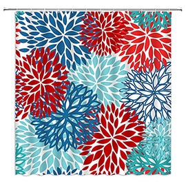GCTNBJL Dahlia Pinnata Floral Shower Curtain Antique Colorful Red Blue Navy Teal Turquoise Flower Blooming Paisley Abstract Chrysanthemum Rustic Farmhouse Country Bathroom Home Decor with Hooks,