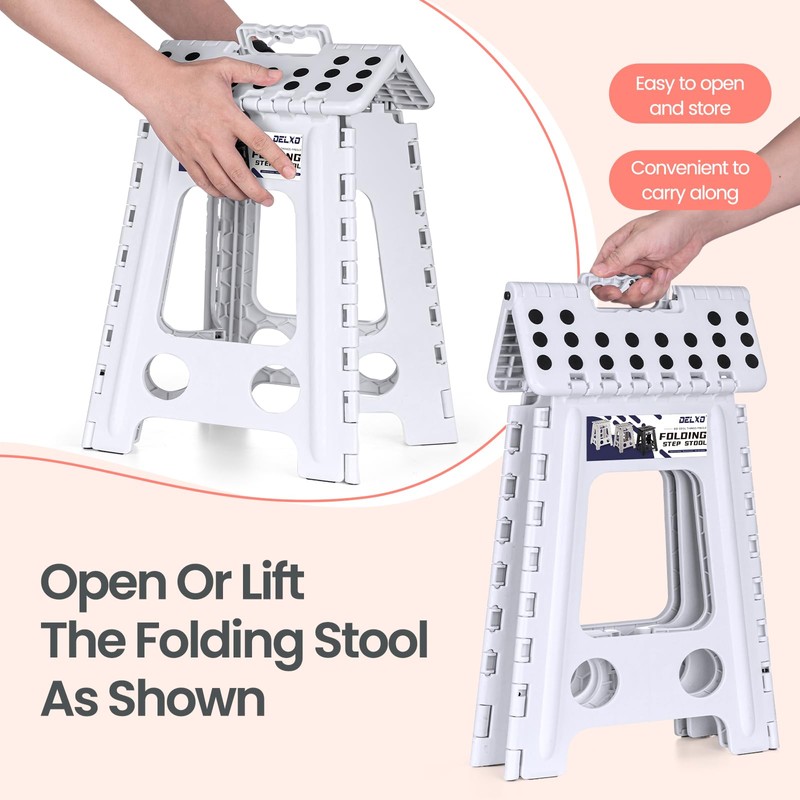 Delxo 16 Inch Folding Step Stool, White Step Stools for