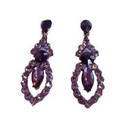 Rose Gold Tone Tone Art Deco Antique Vintage Retro Style Lavender Purple Lilac Amethyst Rhinestone Clip-On Earrings, rhinestone crystal, Rhinestone