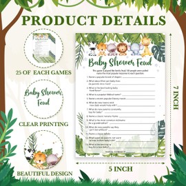 Safari Animals Baby Shower Games Cards, Baby Shower Family Feud Game Cards For New Parents Babyshower Activity, Wildlife Gender Reveal Party Games For Decorations Favors Supplies, Set Of 25 -02